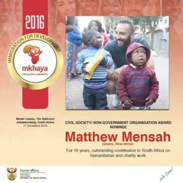 Matthew Mensah nominated for Humanitarian Award